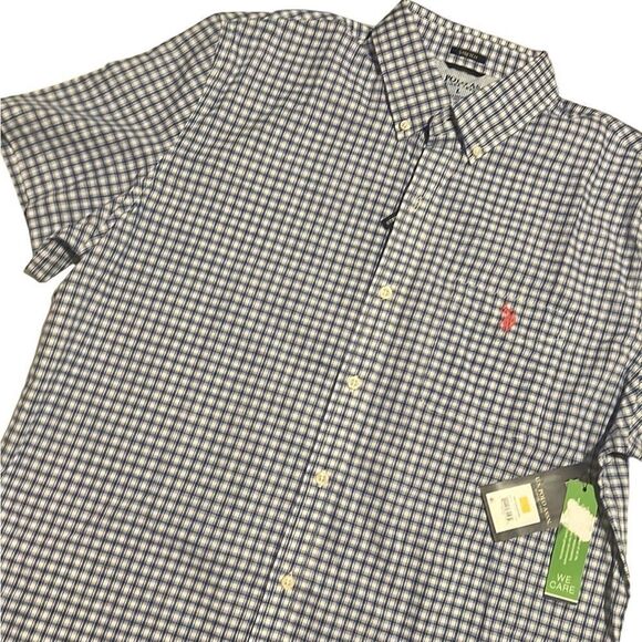 U.S. Polo Assn. White Raft Blue Checkered Short Sleeves Men's Shirt Size L NWT - Picture 1 of 12